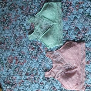 No Boundries,  size L, pink and mint lace crop tops.